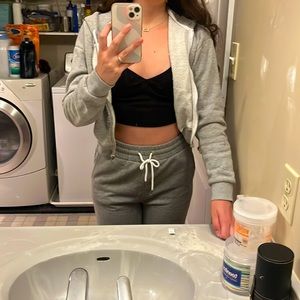 Forever 21 sweats and crop-sweatshirt. They are same exact color.